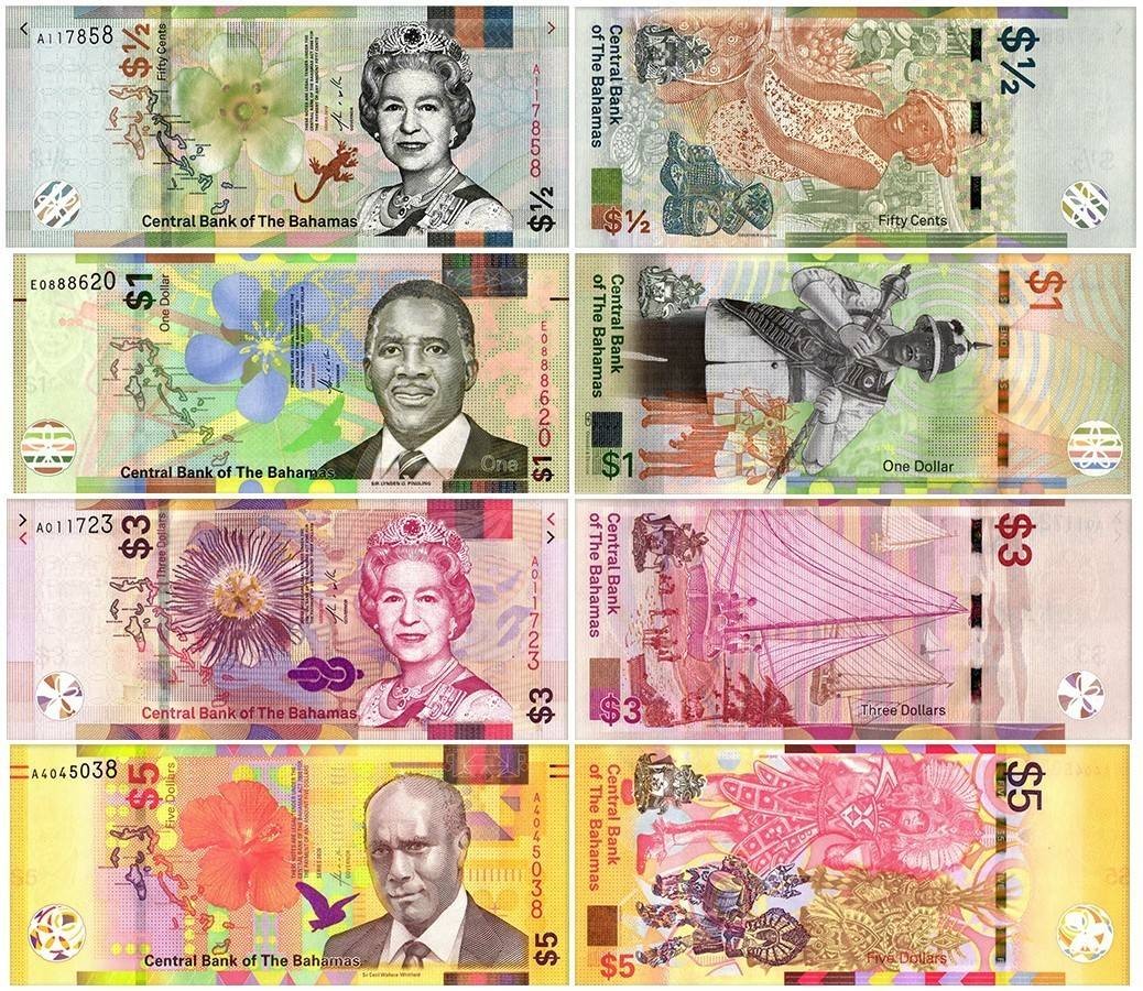 Bahamas 50 Cents - 5 Dollars 4 Pieces Full Set, 2017-2020, P-A77-78A, UNC