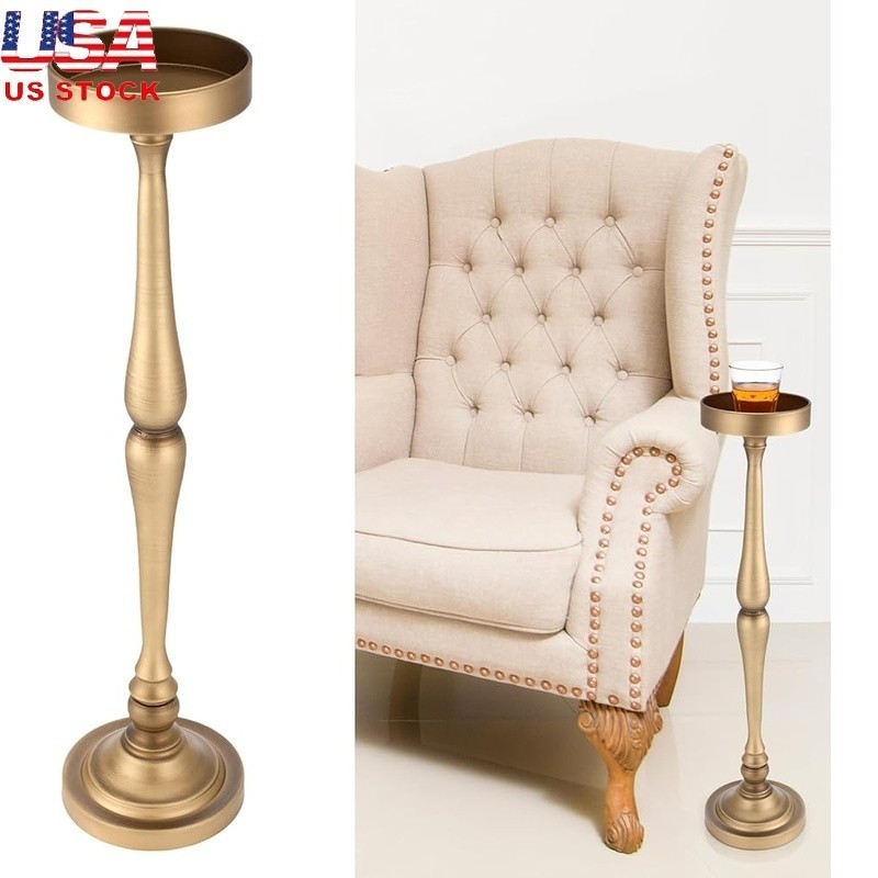 Antique Finish Drink Side Table Small Space Cocktail Pedestal End Table New