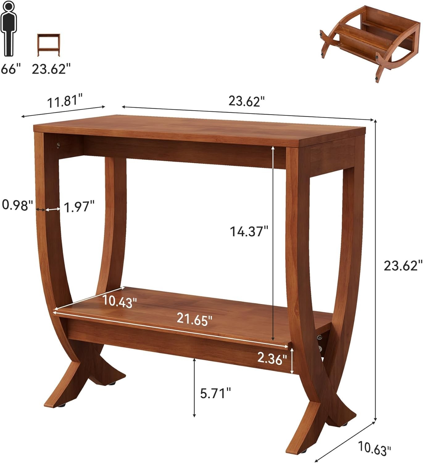 2-Tier Solid Wood End Table Modern Couch Side Table with Storage for Living Room