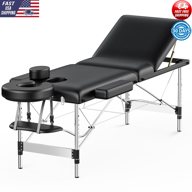 Portable Massage Table 3 Sections Reclining Bed Lash Spa Salon Bed w/Bag