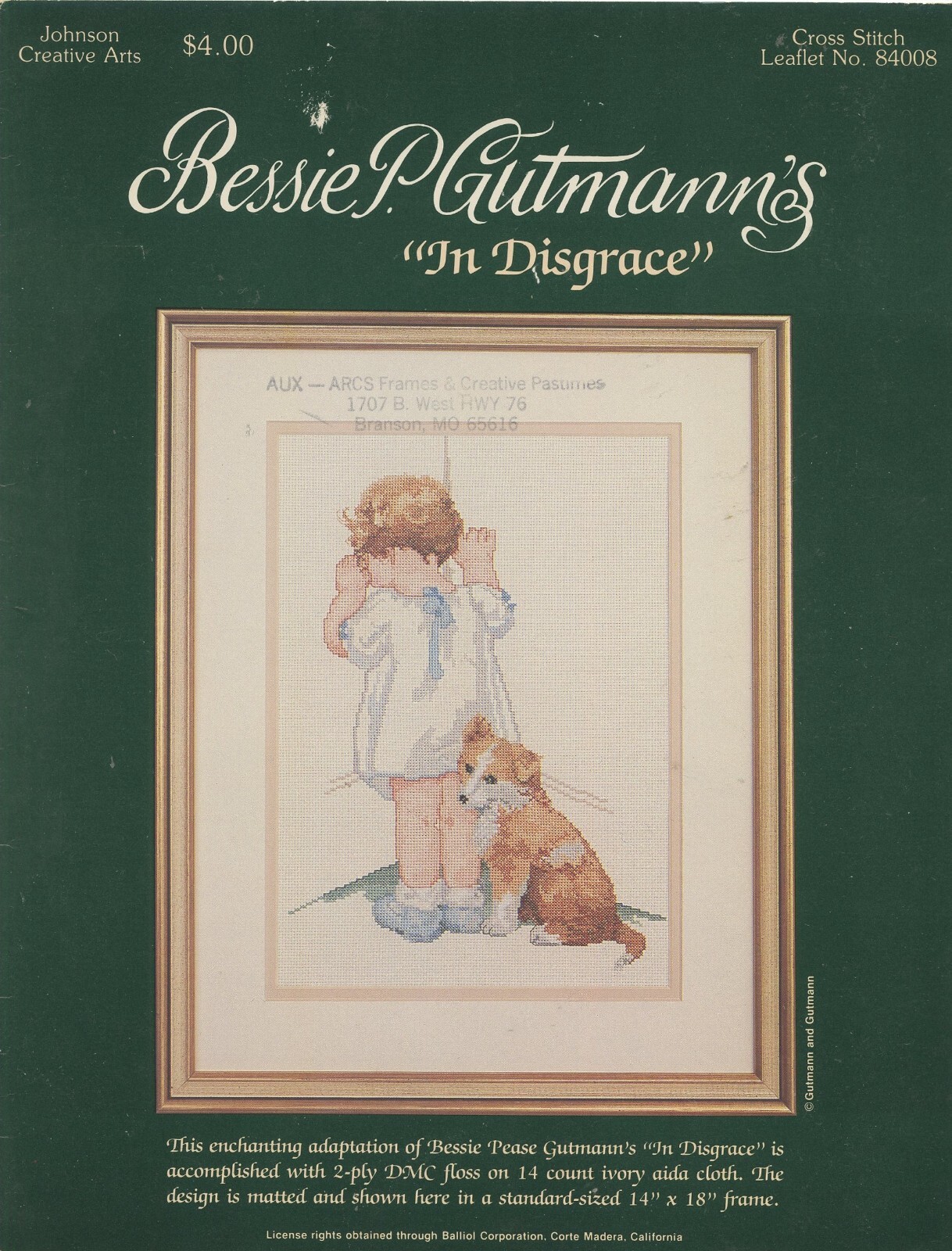 Bessie P. Gutmann's Counted Cross Stitch In Disgrace Colored Pattern Leaflet