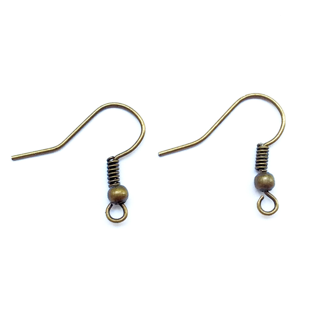 French Hook Ball Coil Earwires 18mm Antique Brass Plated Alloy Q20 Pair Per Pkg