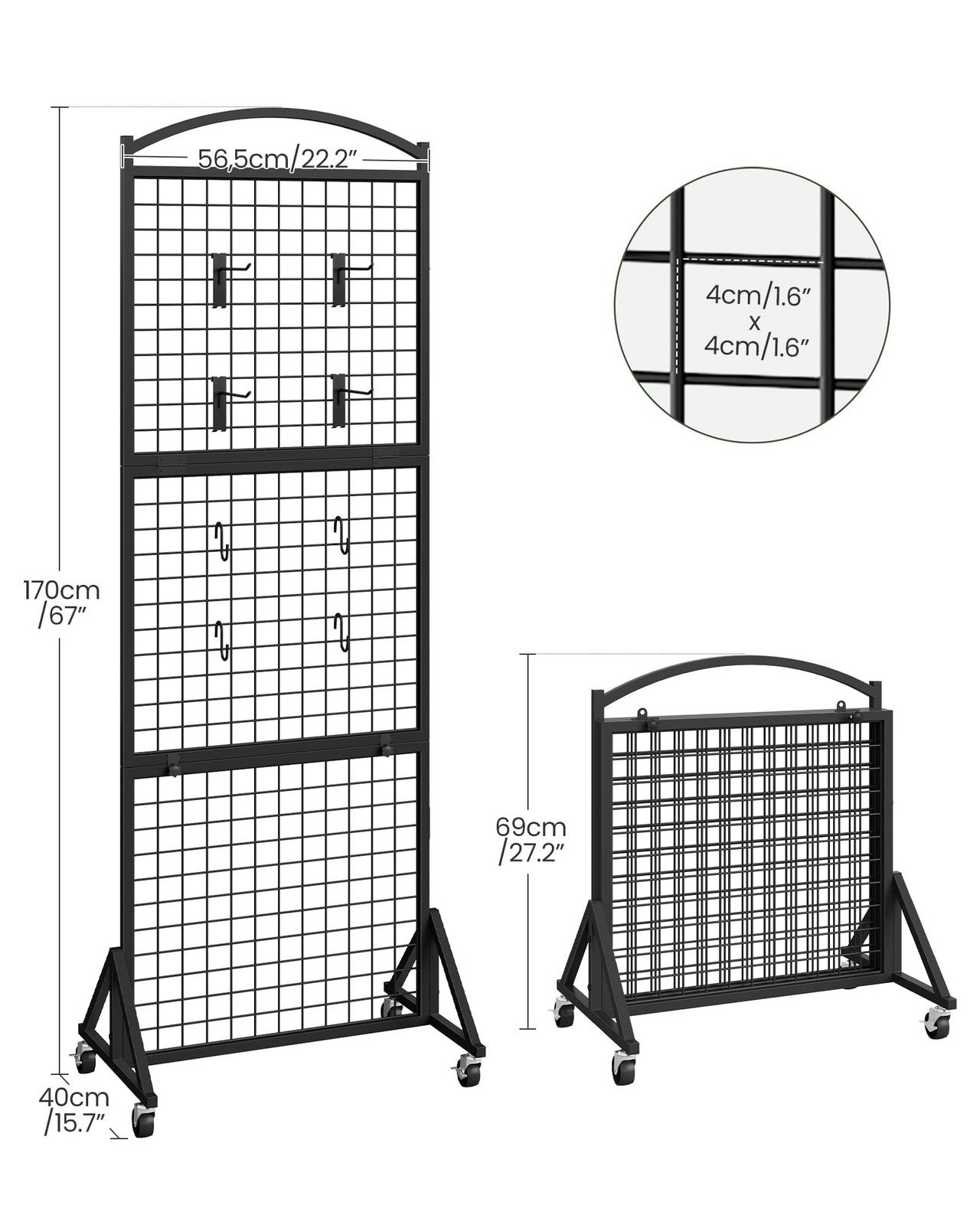 Foldable Grid Wall Panel 1.9' x 5.6' FT, Movable Gridwall Display Rack, Wire ...