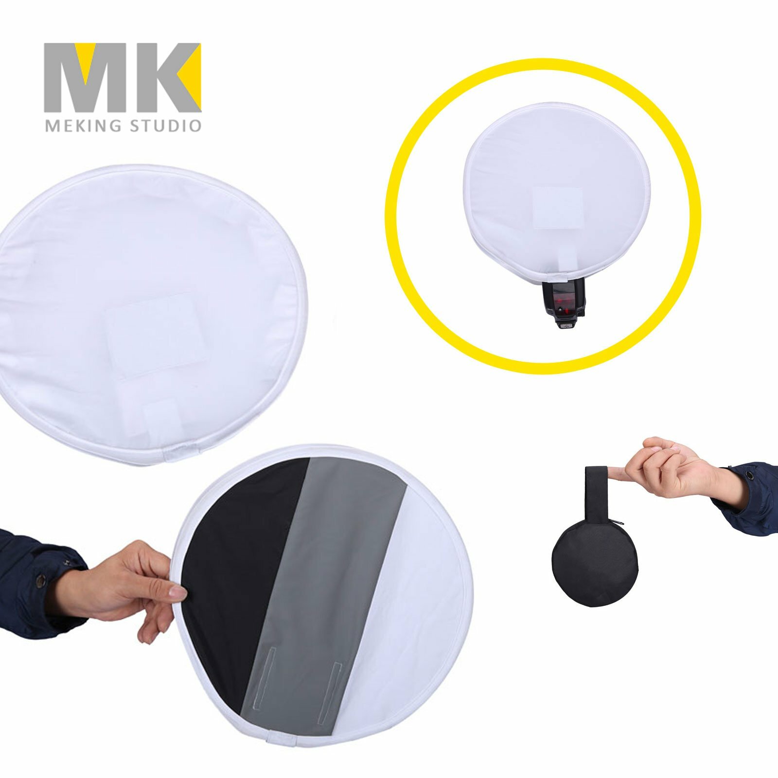 Universal 31cm Round Flash Diffuser Softbox With Grey White Black Card Balance