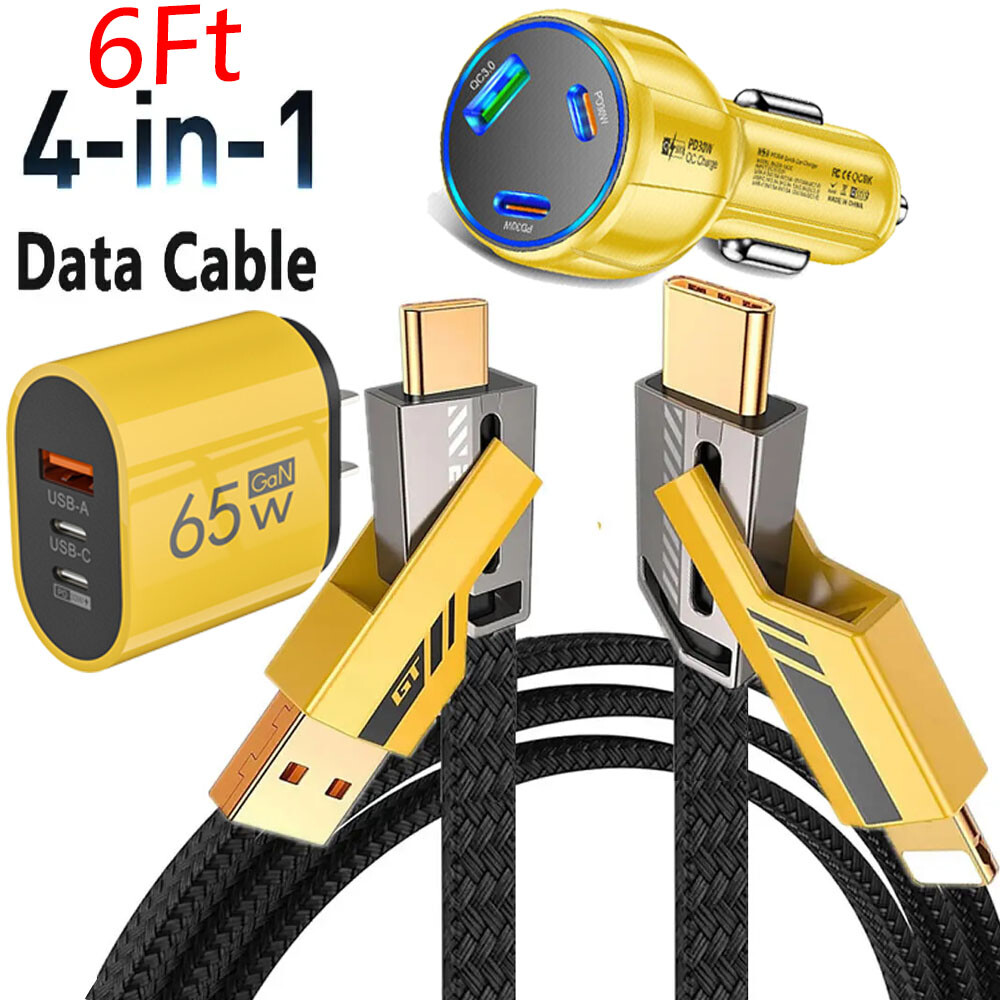 65W Fast Type C Wall Charger 4-In-1 Fast Cable For Samsung iPhone Android Phone
