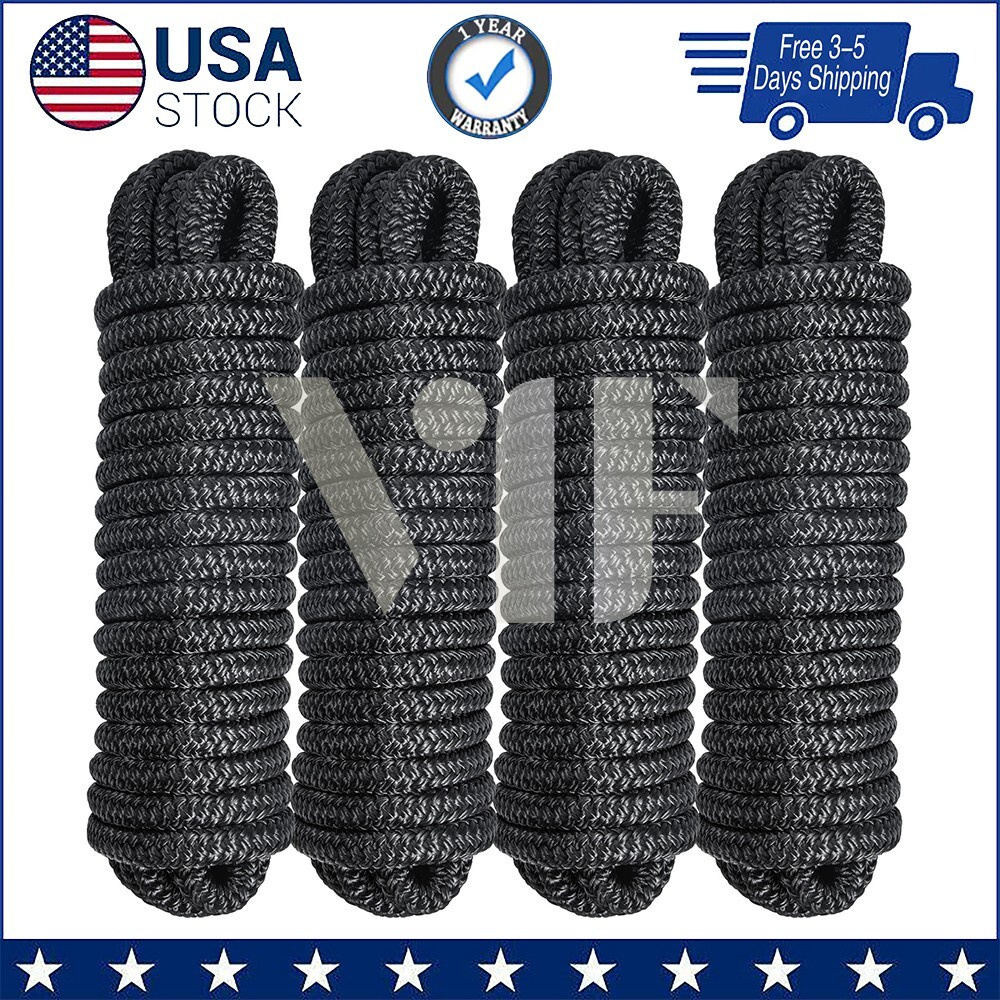 4 Pack 1/2 x 25 Dock Lines Nylon Rope for Boats Double Braided Boat Accessories