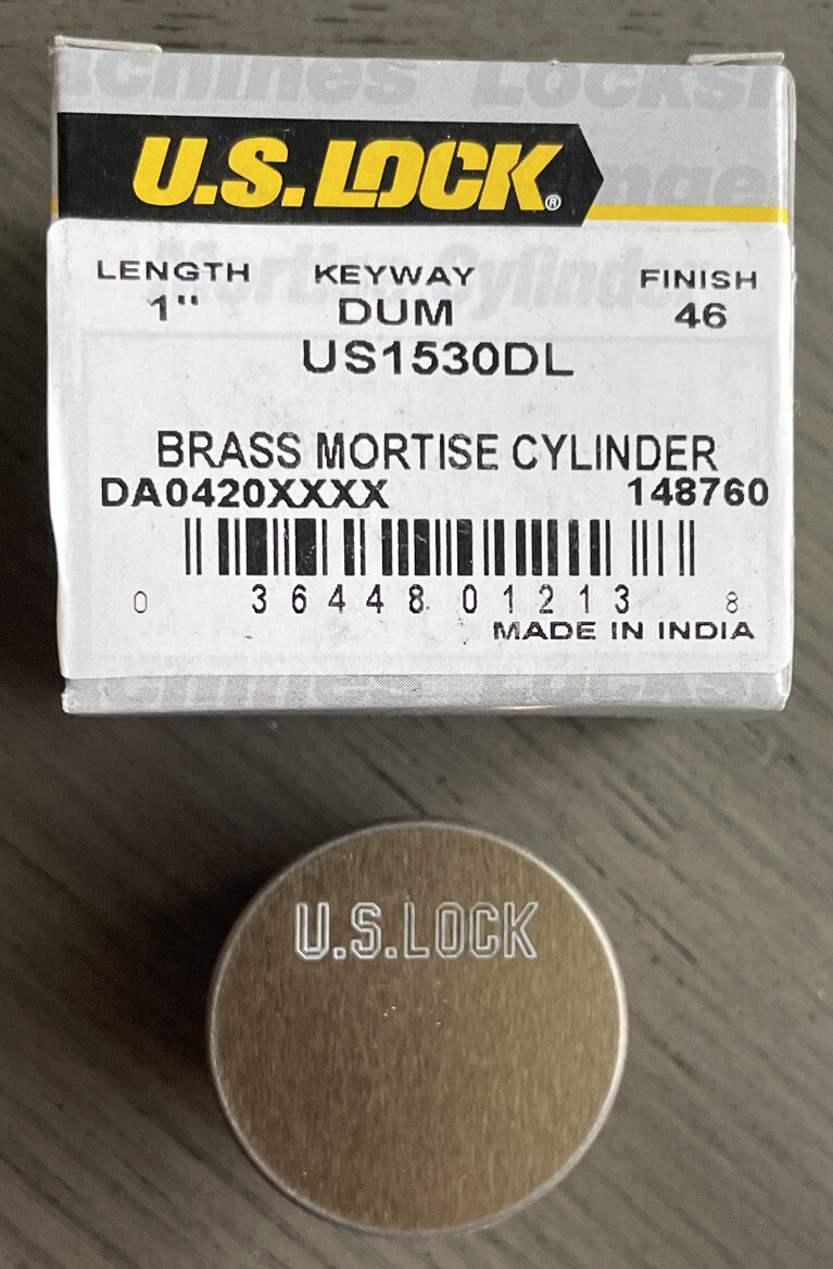 U.S. Lock 1" Brass Mortise Cylinder DUM Blank No Keyway - Dura Brown - US1530DL