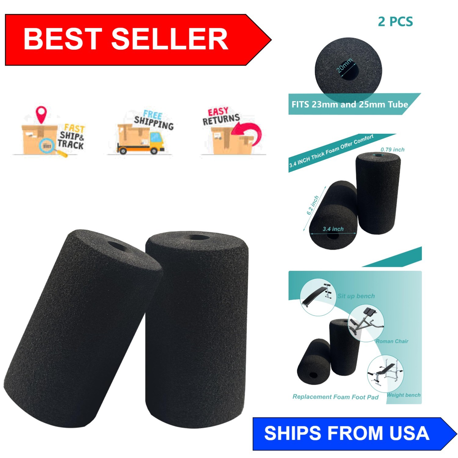 Versatile Foam Replacement Pads for Weight Bench & Leg Curl Machines - 2pcs