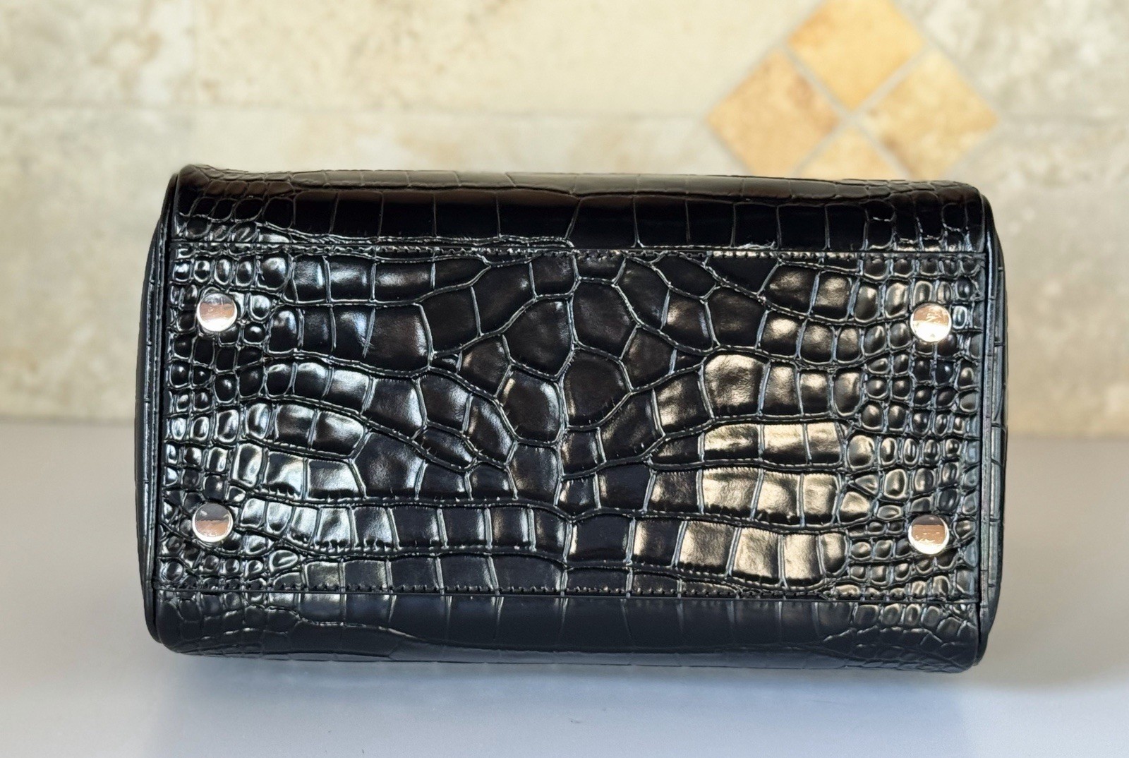 Michael Kors Grayson Medium Satchel Shoulder Exotic Embossed Leather Bag Black