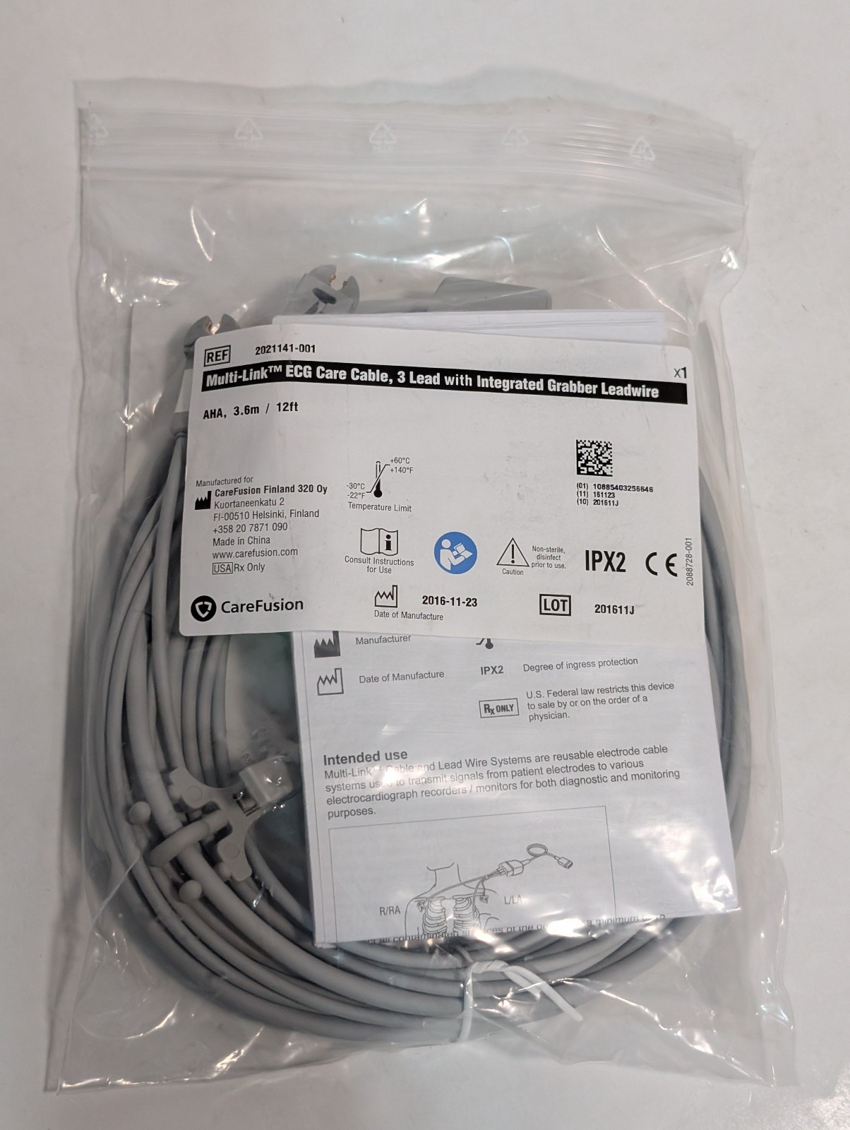 CareFusion 2021141-001 Multi-Link ECG Care Cables, 3-Lead, Integrated Grab, 12ft