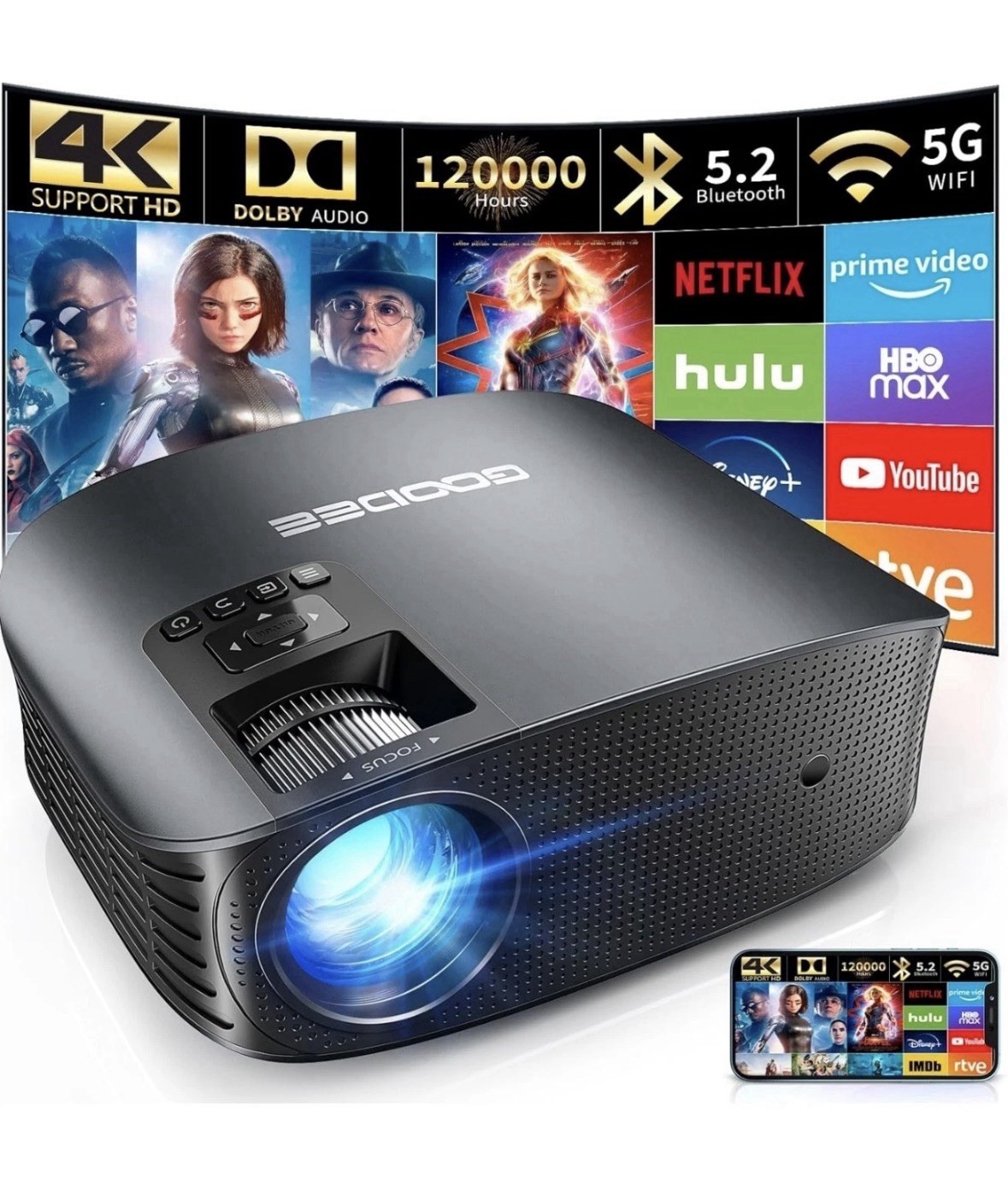 GOODEE PROJECTOR 4K WITH WIFI AND BLUETOOTH SUPPORTED FHD 1080P - TITANIUM GRAY