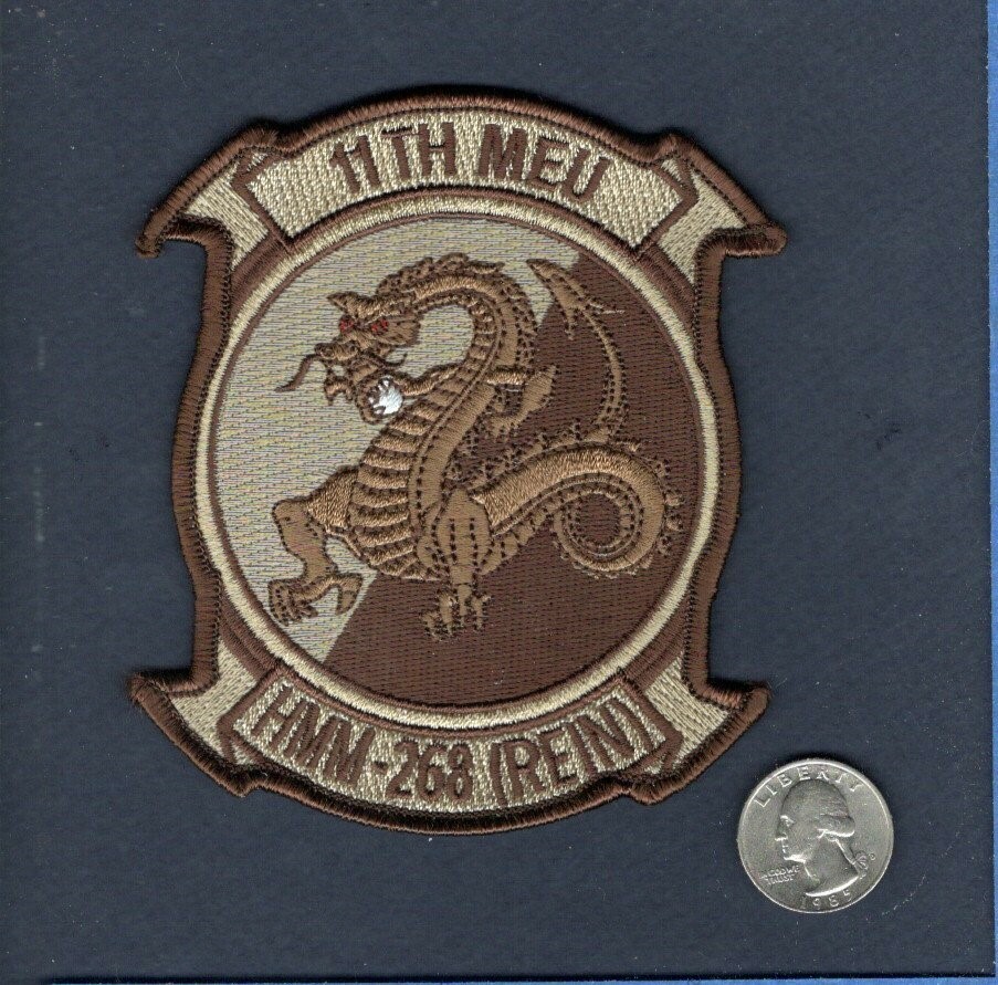 HMM-268 (REIN) RED DRAGONS 11th MEU USMC CH-46 Desert Helicopter Squadron Patch