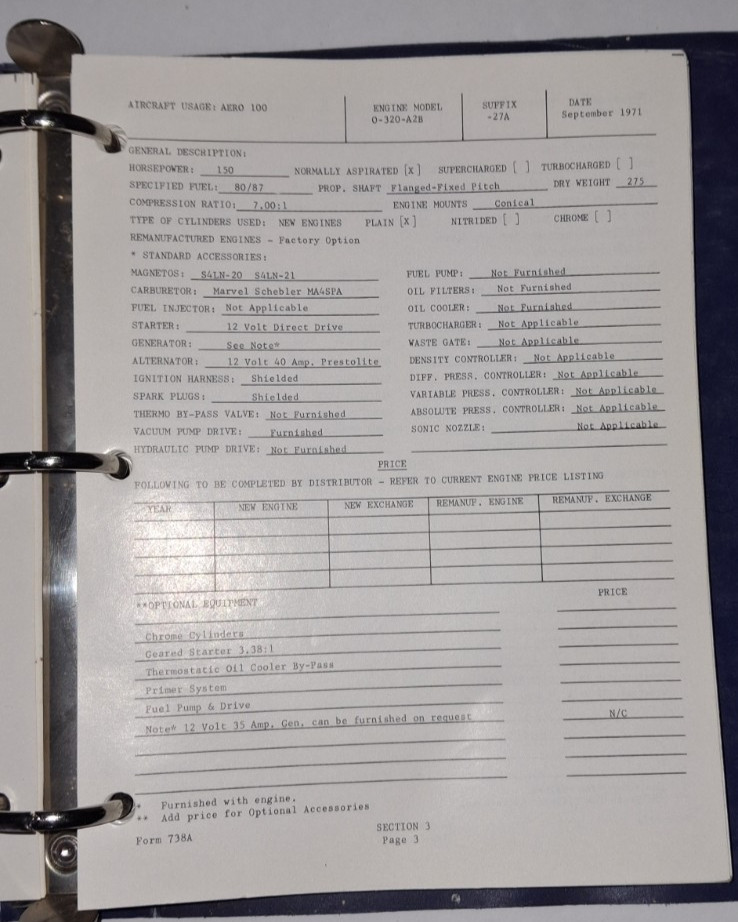 Engine Model Description and Aircraft Application Manual 1971 AVCO Lycoming Div.