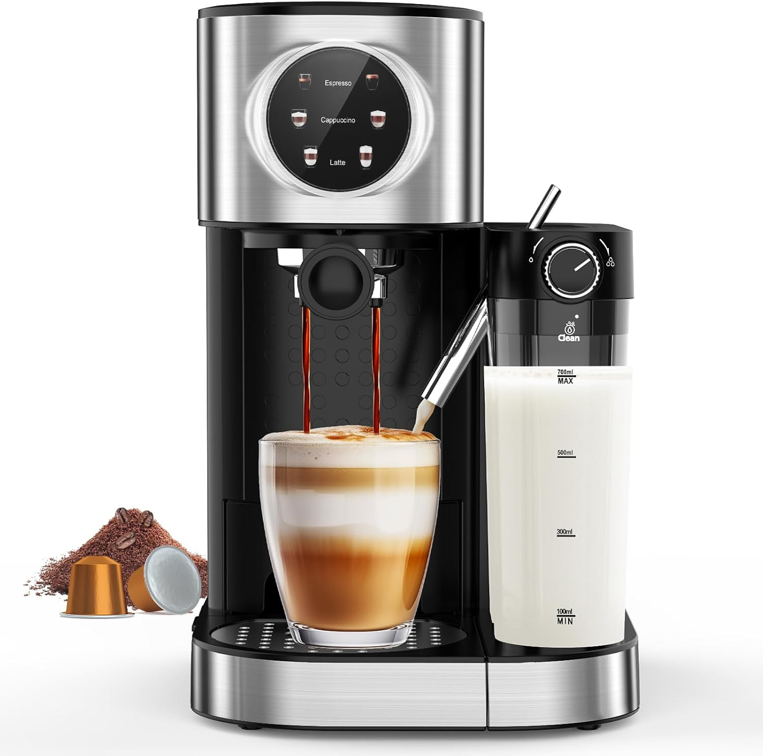 Espresso Machine 20 Bar, Commercial Cappuccino & Latte Machine with Automatic Mi
