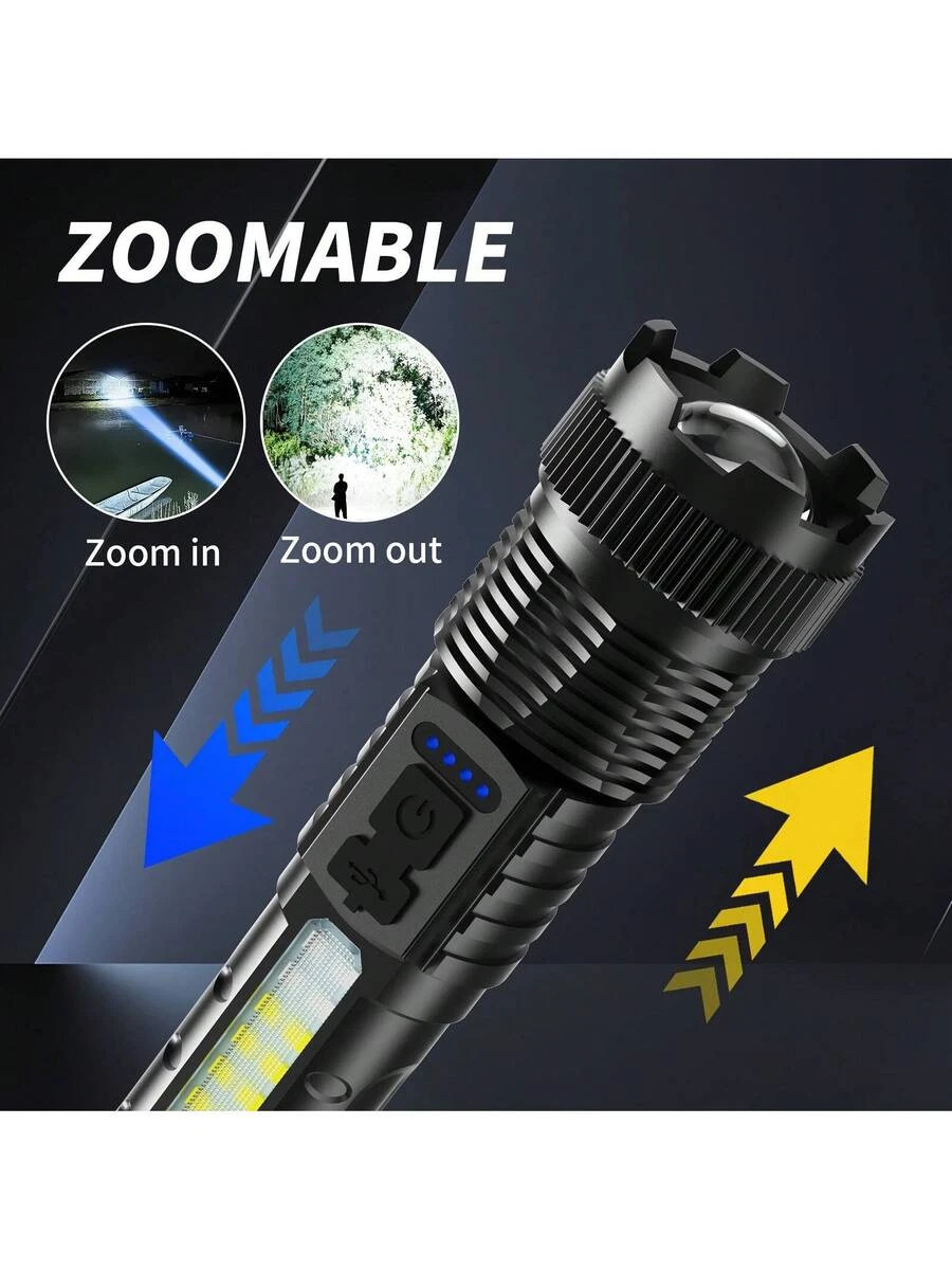 Rechargeable LED Flashlight 2 Pack High Lumens Zoomable USB C Tactical Light