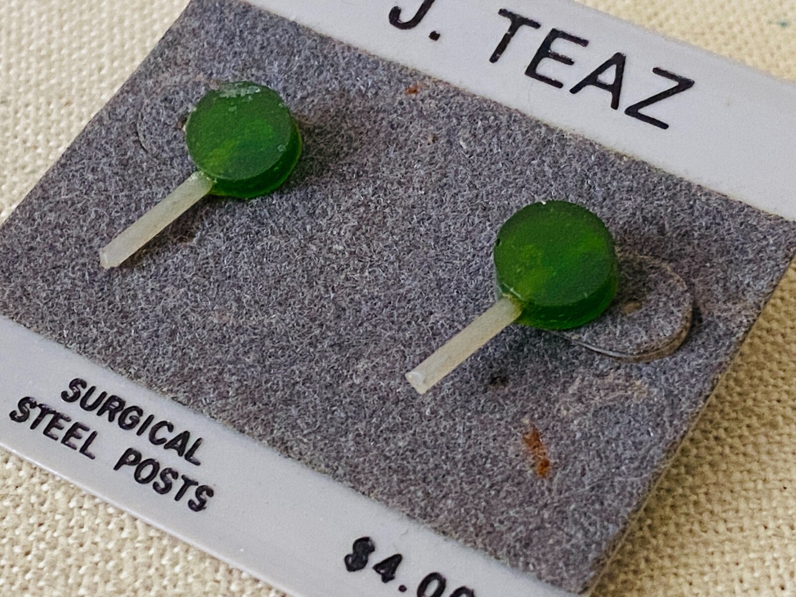 New on Card Old Stock Vintage 1980's LOLLYPOP CANDY Pierced Earrings J. TEAZ