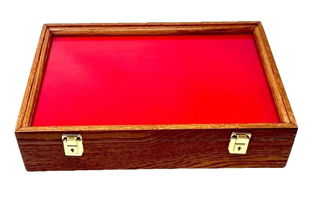 Gun Display Case Pistol 18" x 12" x 4" Revolver Knife Oak Wood USA Shadow Box