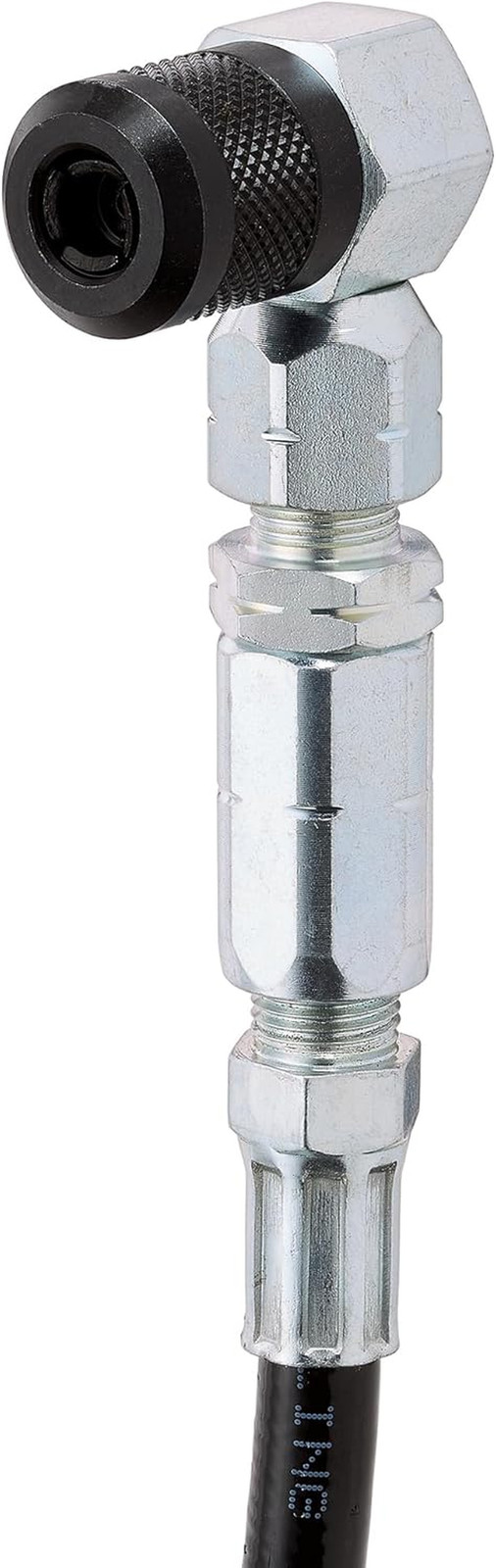 90 Degree Grease Gun Coupler - 18 Inch Flex Hose, Threaded Connection, Swivel He