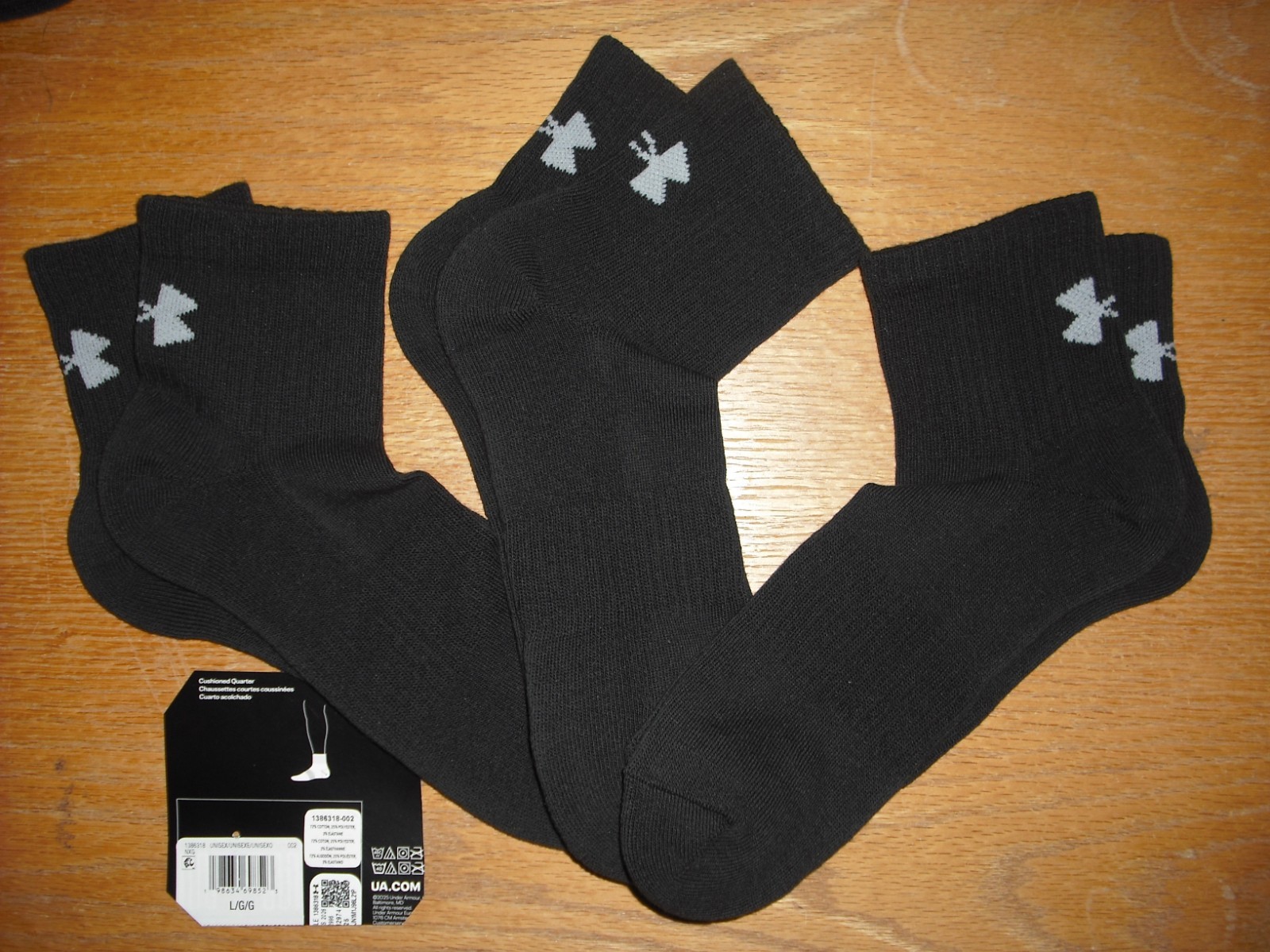 Mens NWT UNDER ARMOUR 3" Quarter Ankle Socks 3prs Black w/Silver Sz:L FREE SHIP!