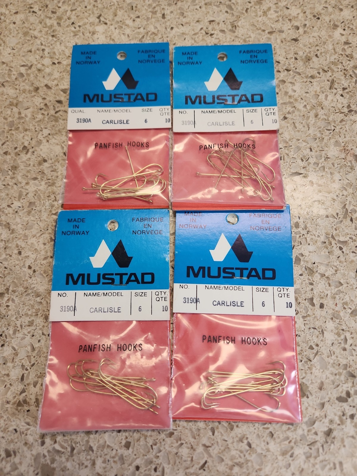 4 Packs Mustad Size 6 Gold Carlisle Fish Hooks 3190A 3190 Panfish 40 hooks