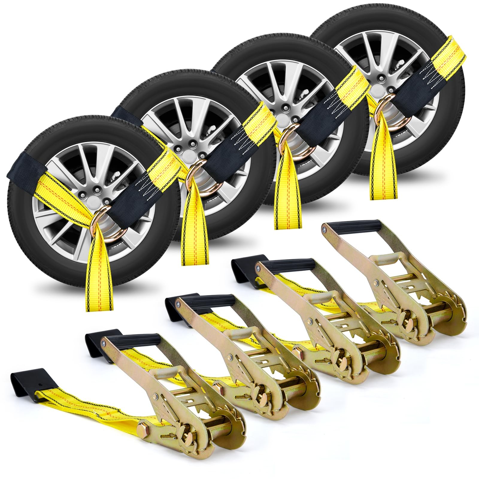 Tire Straps for A Car Trailer, Wheel Tie Down Strap 2" x 10' with Snap Hooks,...