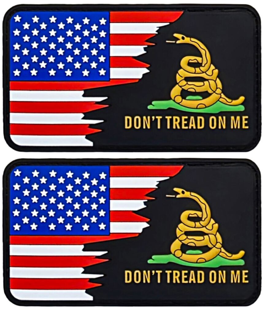 Don't Tread On Me and USA Flag PVC PATCH - 2PC HOOK BACKING 3.5"x 2"
