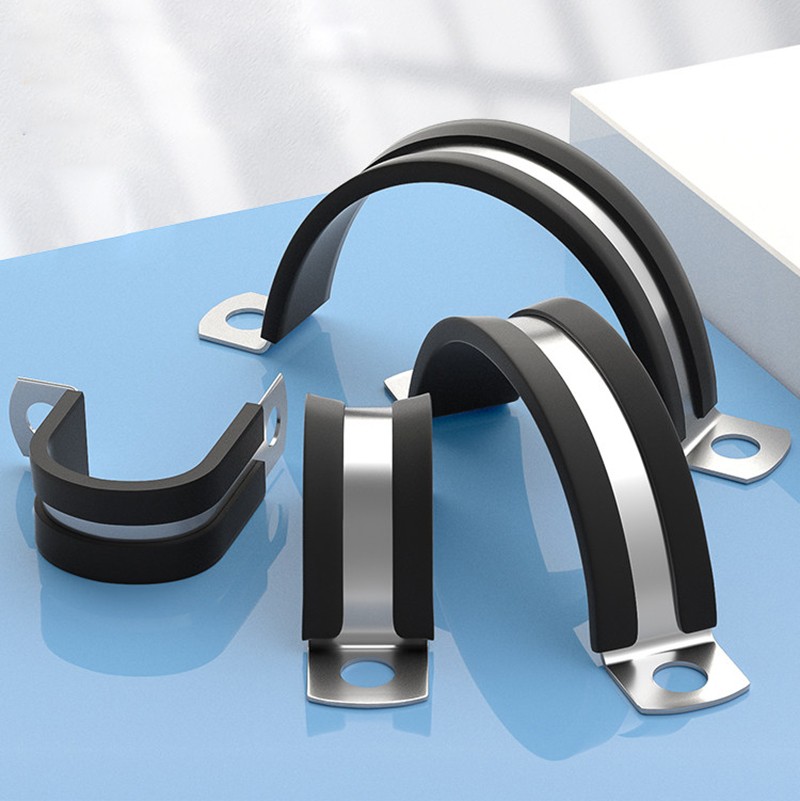 Stainless Steel Rubber Lined Saddle Pipe Clamp Anti Vibration Tube Fixing Clip