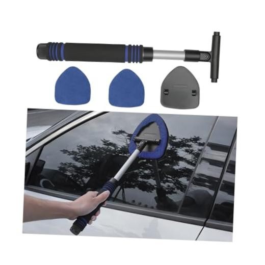 HZEL Car Windshield Cleaner Tool with Extendable Handle, Vehicle Triangle Blue