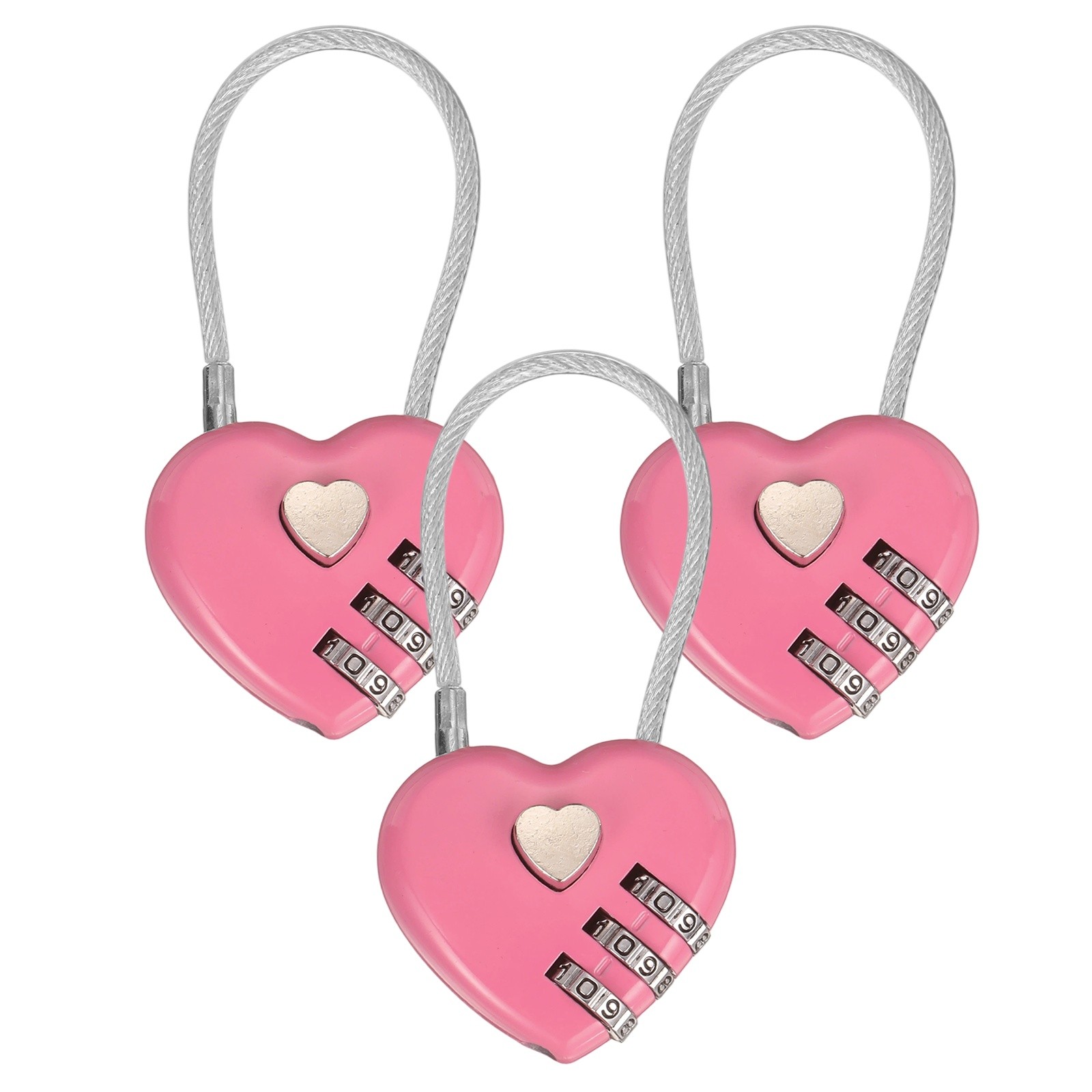 3-Pack Combination Locker Lock, 3 Digit Padlock for Gym/Luggage [Pink]