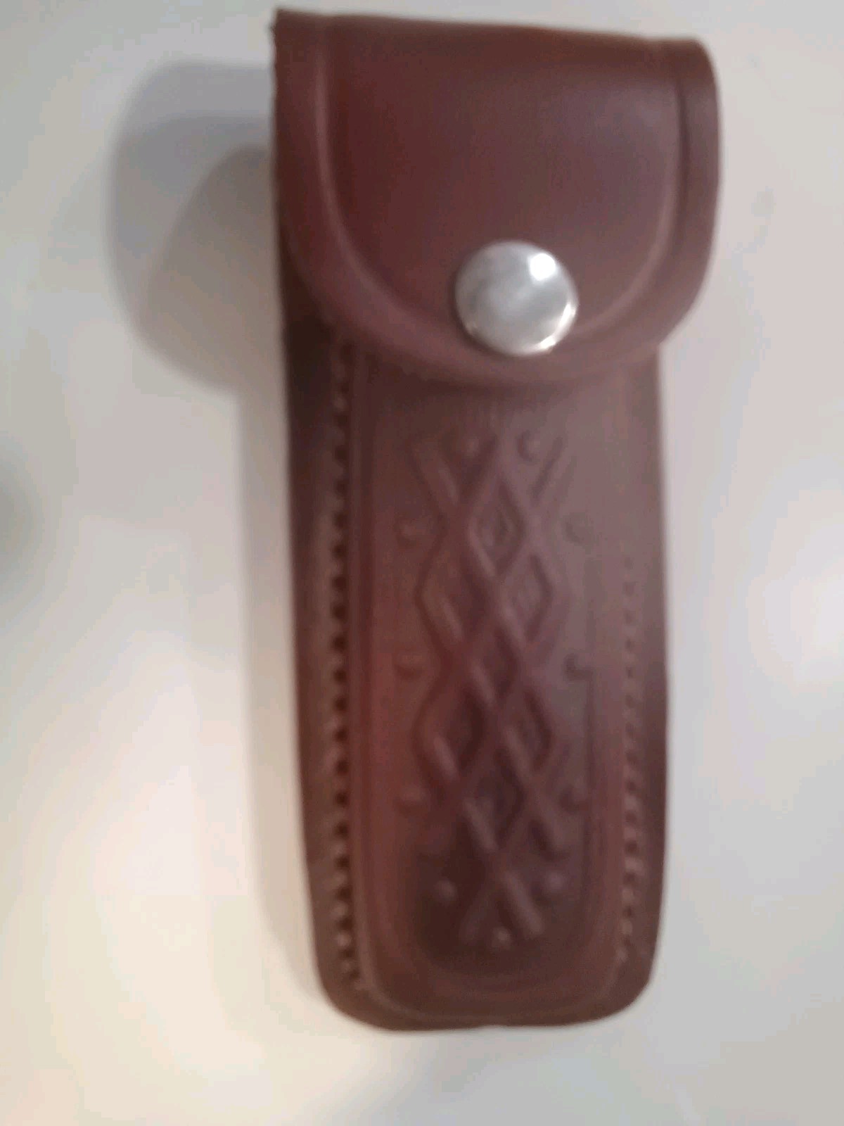 Copperhead Folder Bone Handle Brass Bolster 2 Blade Leather Sheath Well Made.