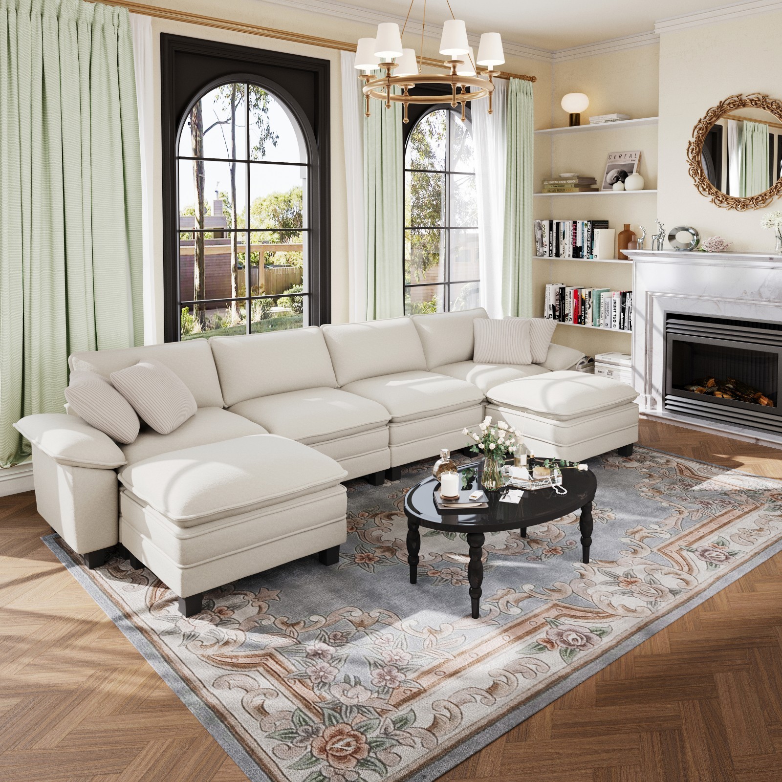 Modular Sectional Sofa Chenille Cloud Couch with Chaise and Cushion 1/4/5/6-Seat