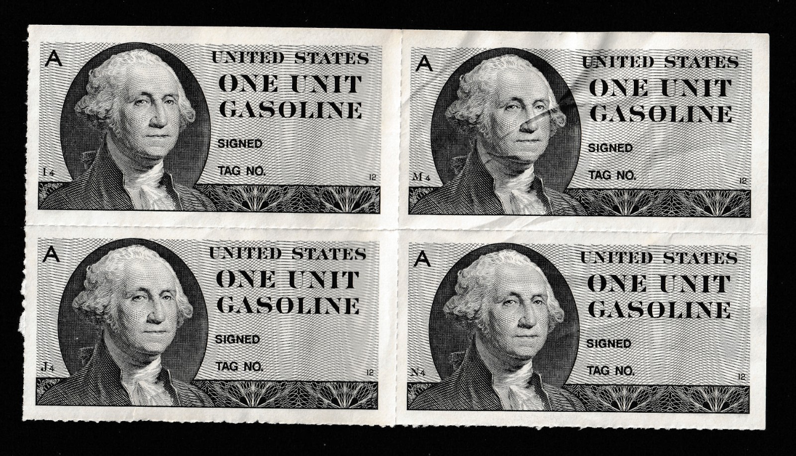 1974 Gas Rationing Coupons (4) COUPONS A ONE UNIT GASOLINE