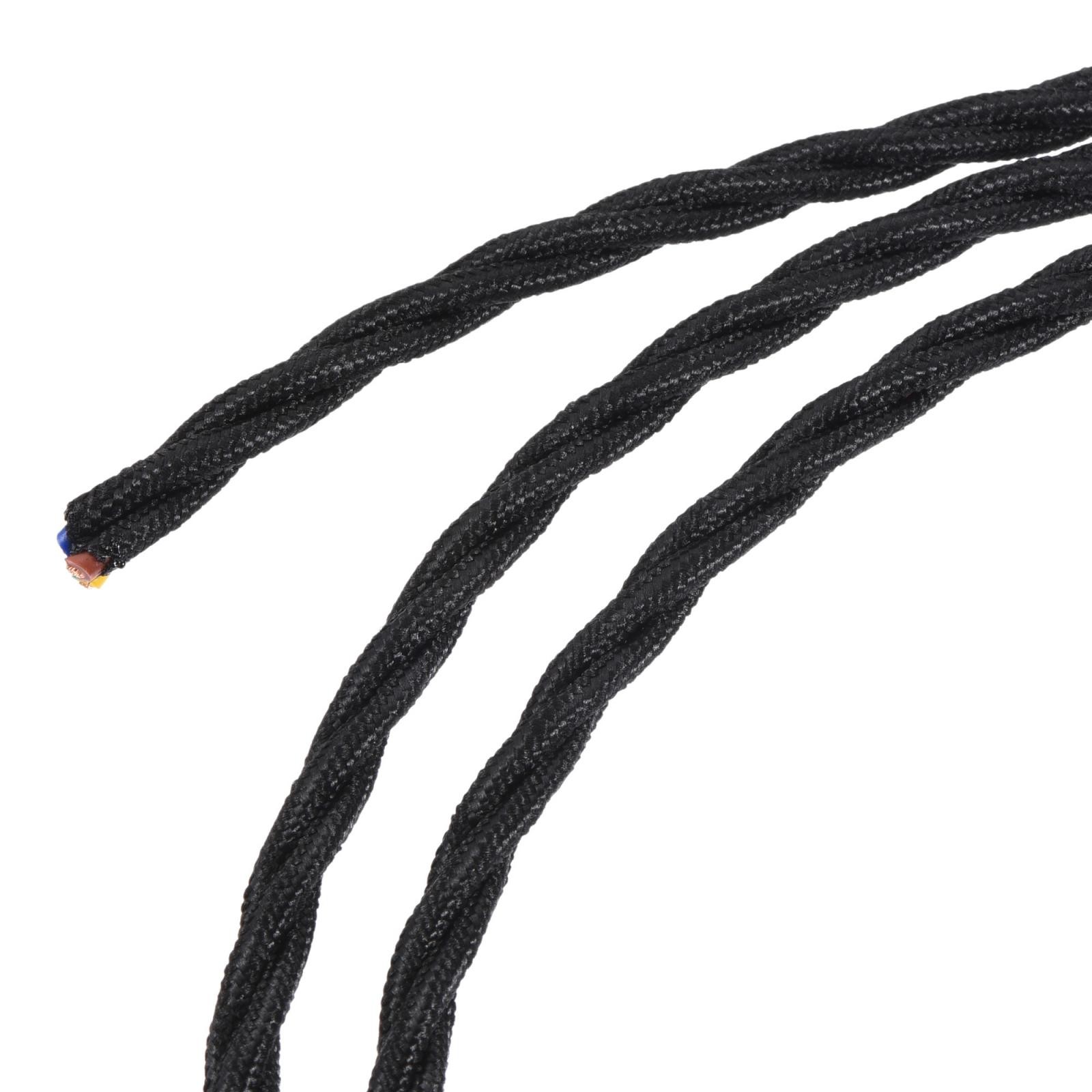 Twisted Cloth Covered Electrical Wire Vintage 3 Core 18AWG 2M Black