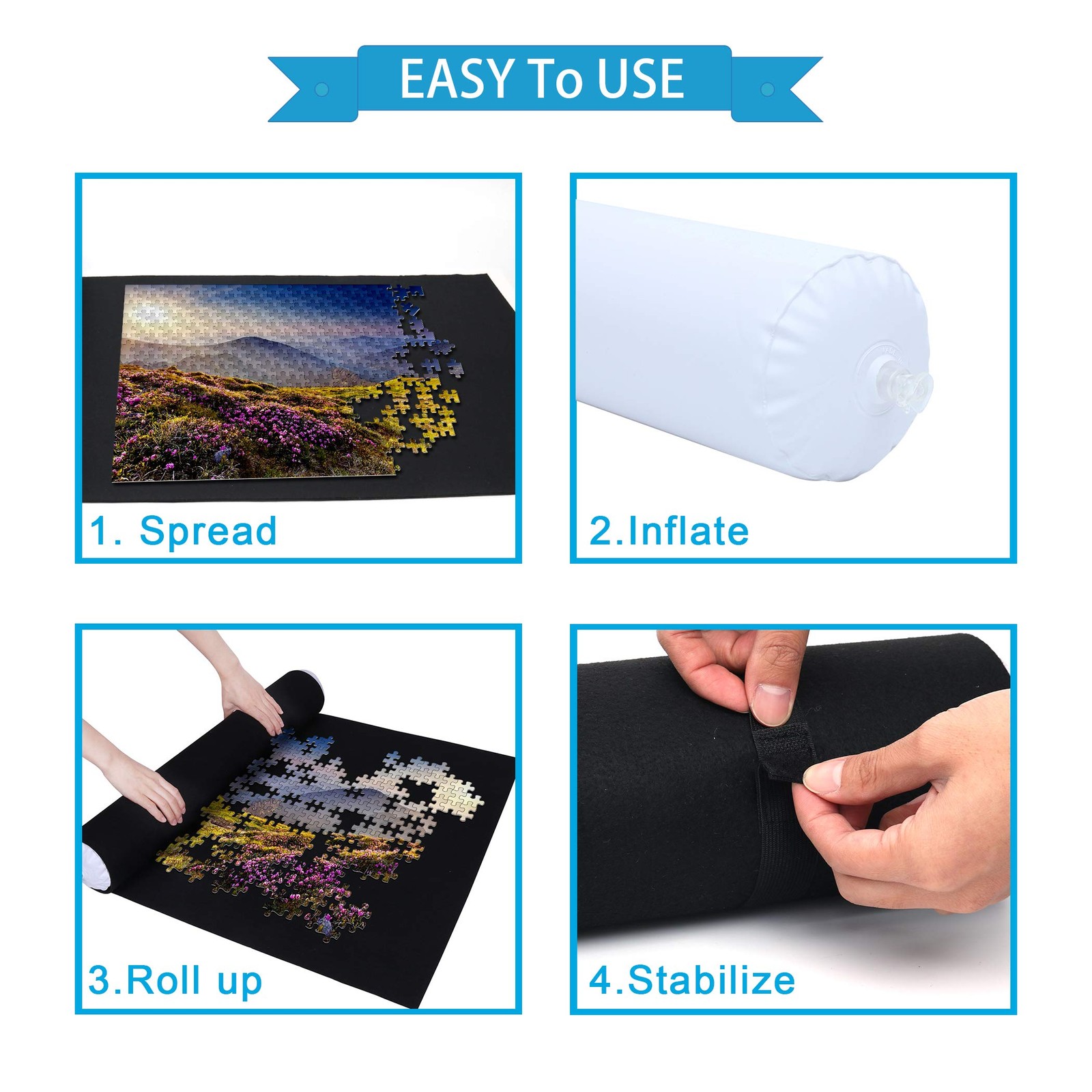 Becko US Puzzle Mat Roll Up with Drawstring Storage Bag, Felt Rollup Mat for