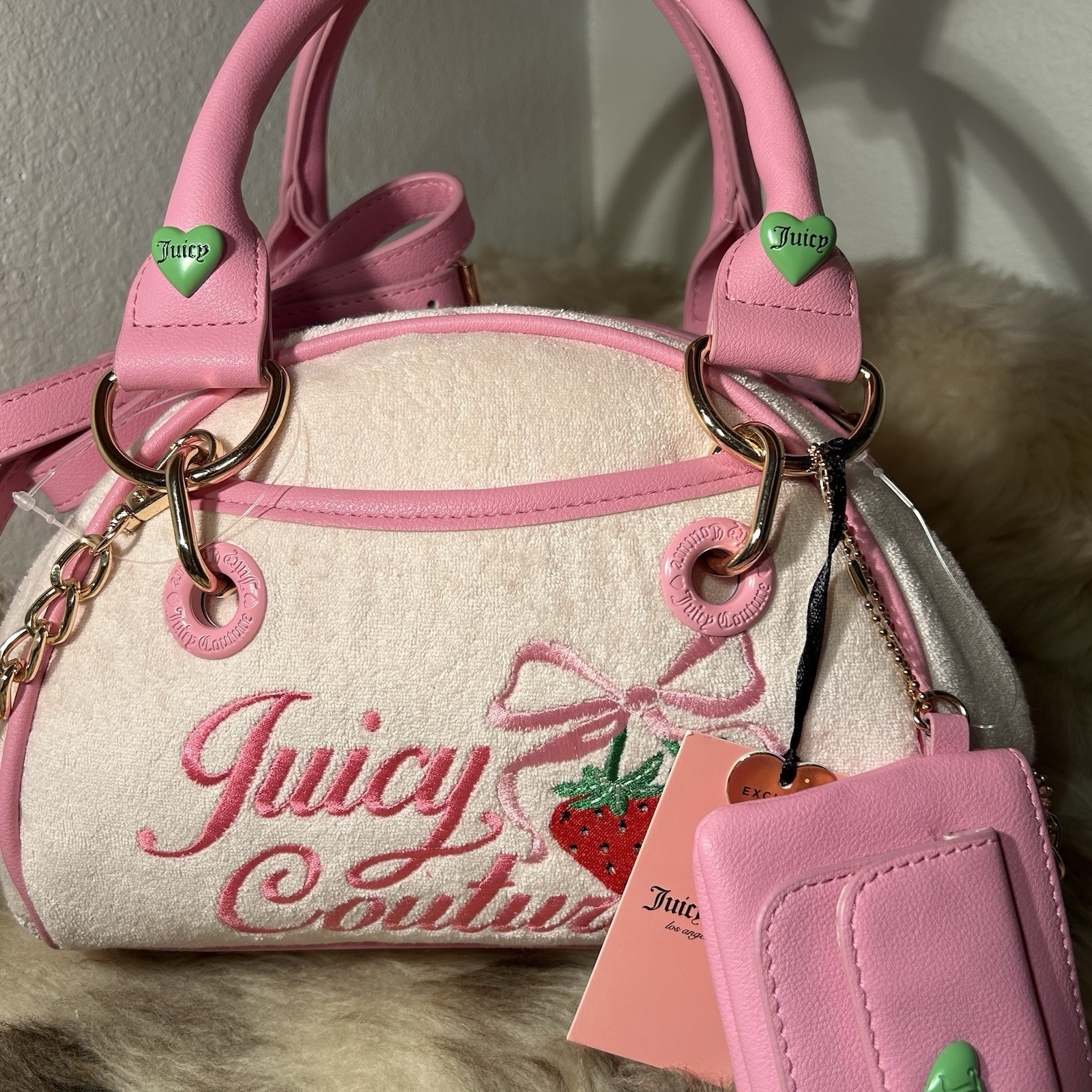 NWT Juicy Couture Retro Strawberry Satchel Crossbody - Powder Blush