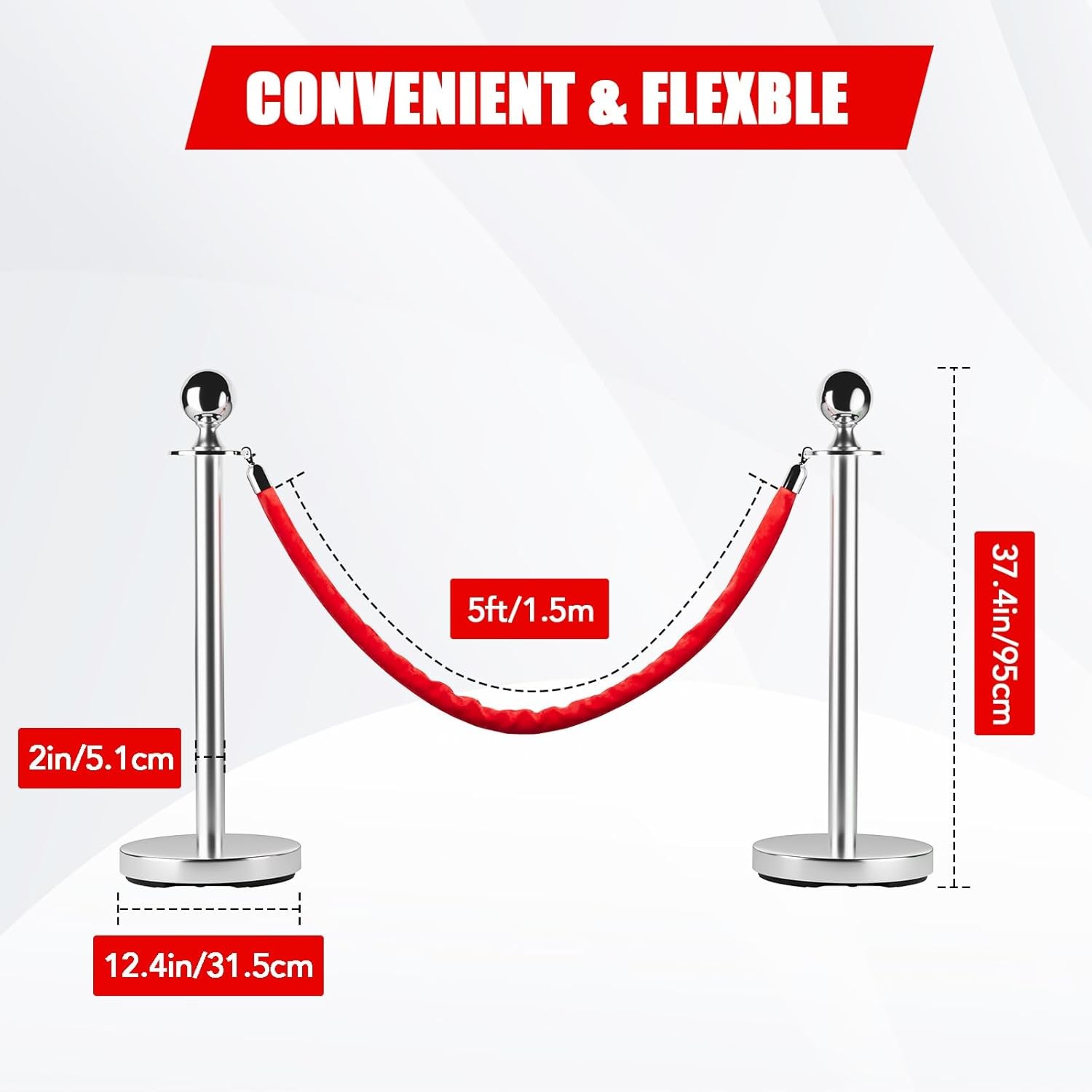 4Pcs Stanchion Post Queue Barrier Crowd Control Sand Injection Base Silver