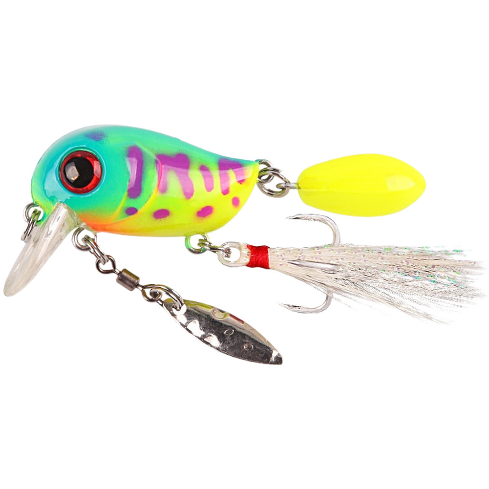 Bass Fishing 3D Bait For Bass Fishing Rotating Blade Feather Treble Hook