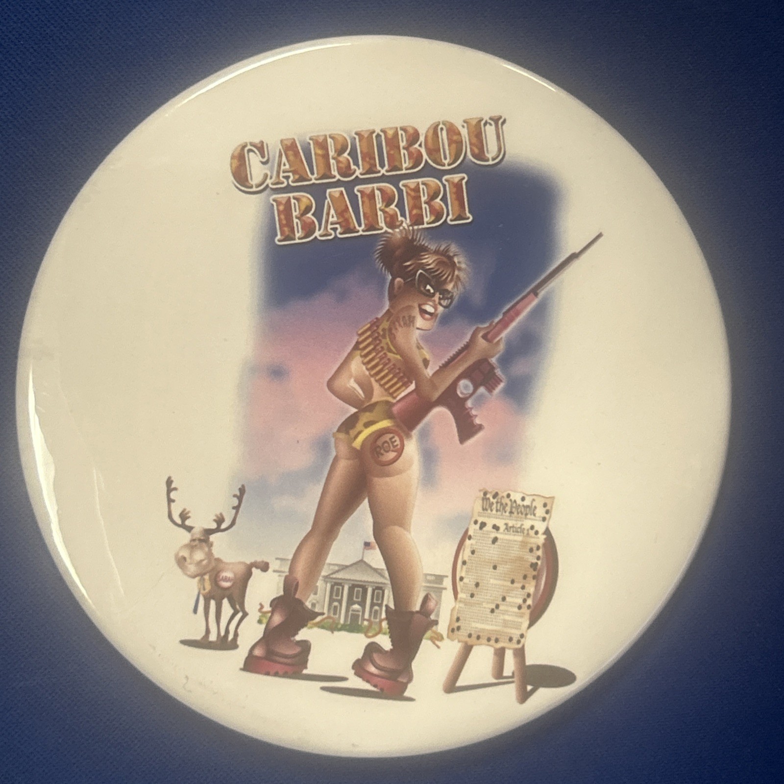 Caribou Barbie  Sarah Palin  4” pinback button pin