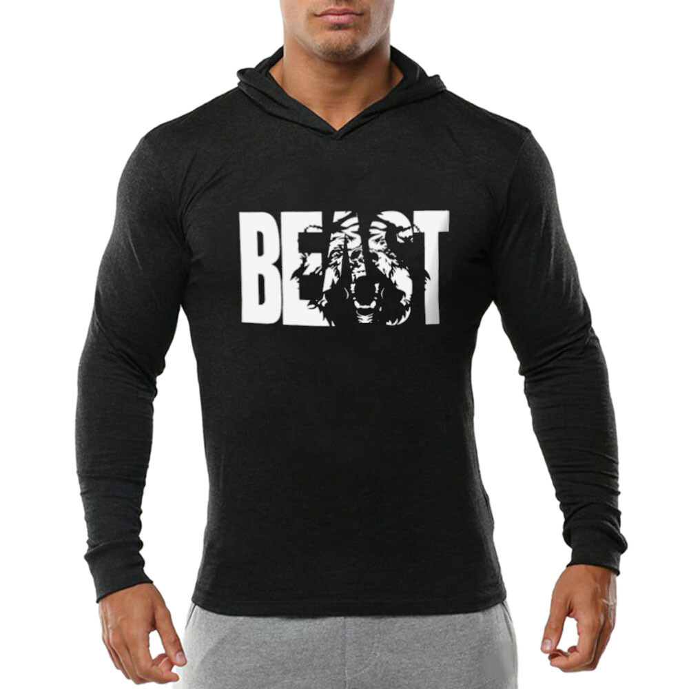 Men Gym BEAST Thin Hoodies Long Sleeve Hoodie Sweatshirt Casual T-Shirt