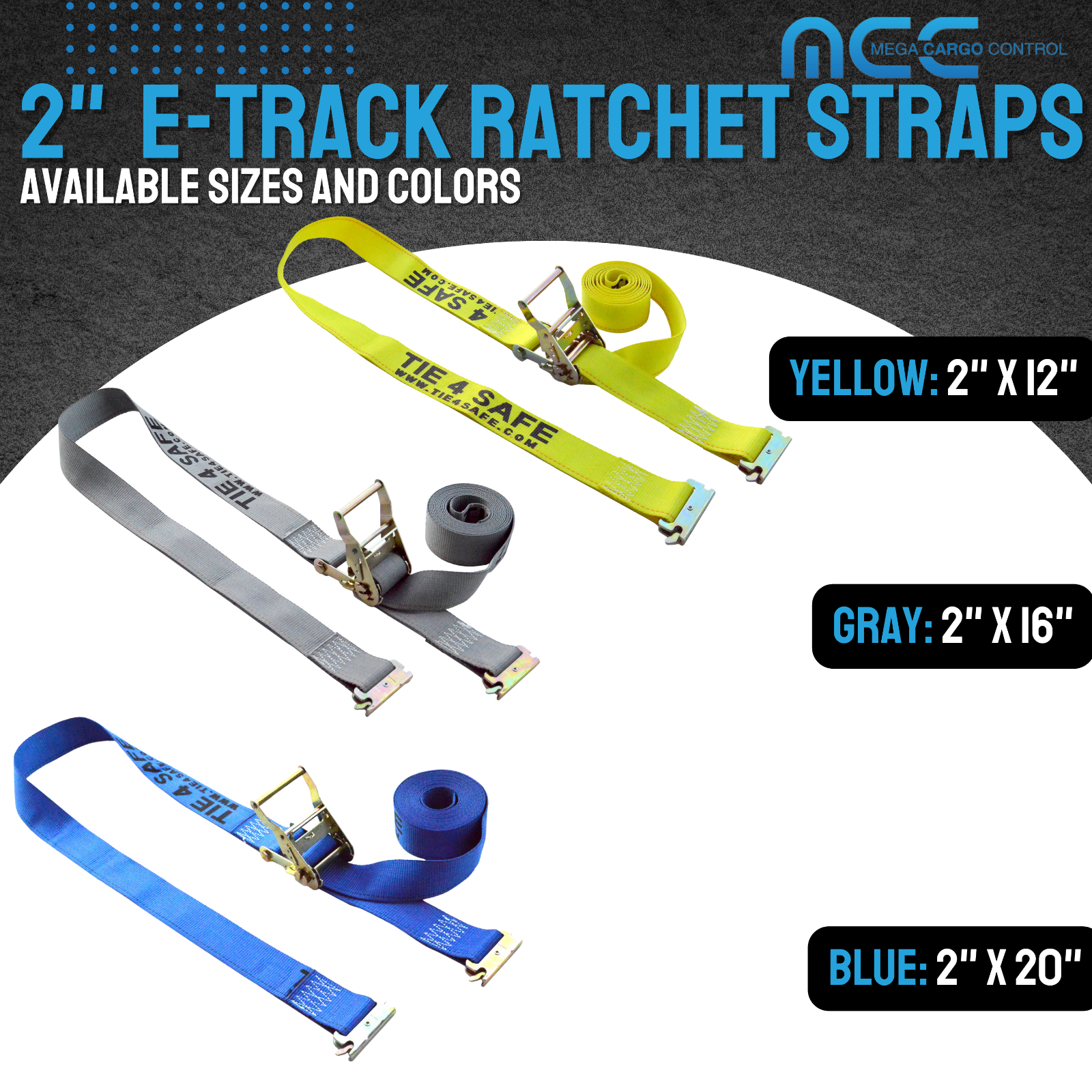 2 Pack 2" x 12' E-Track Ratchet Tie Down Strap Truck Trailer Enclosed Cargo Van