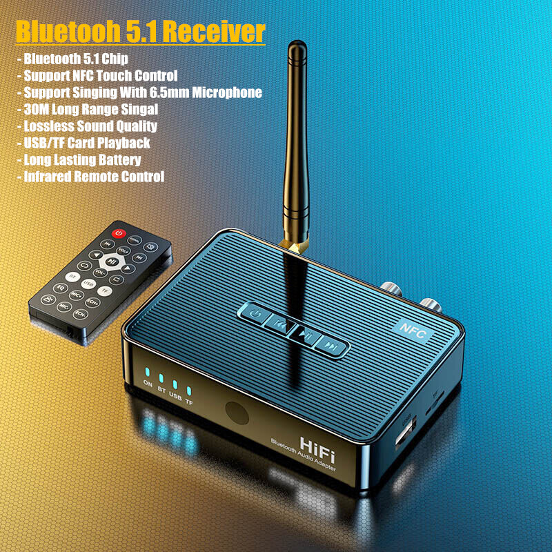 Long Range Bluetooth Receiver NFC For 6.5mm Mic TV Home Car Stereo Audio Adapter