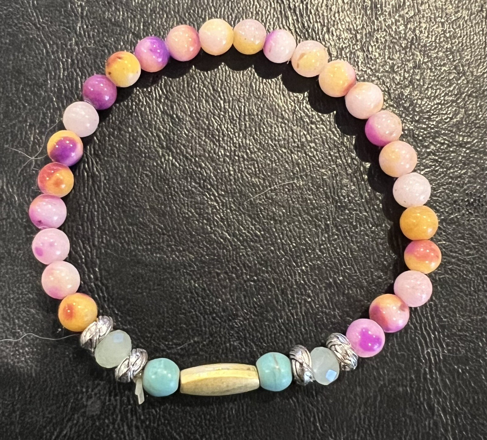 Pinkish Beaded Bracelet with Turquoise & Clear Blue Beads