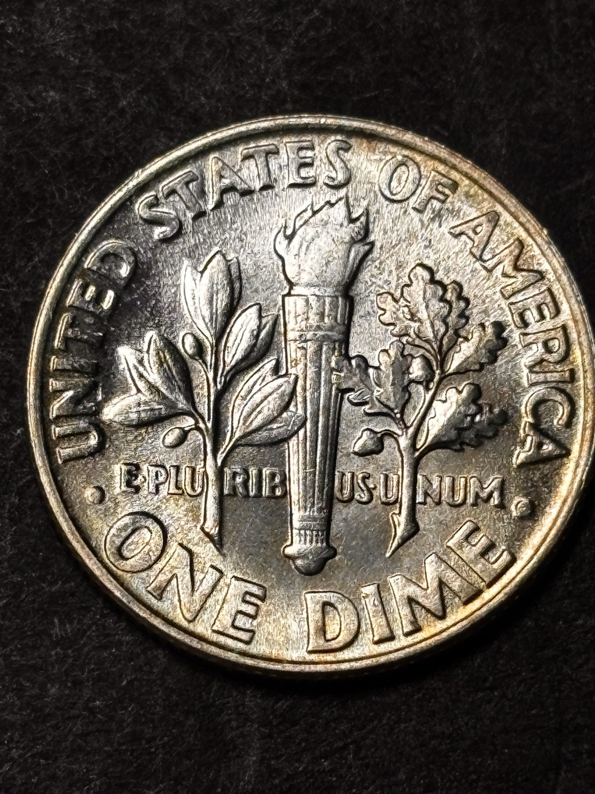 1960 Roosevelt Dime 10c GEM BU FB,RAINBOW TONING !!!