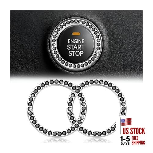Bling Car Engine Start Ring Decals, 2PCS Crystal Rhinestone Vehicle Push Black