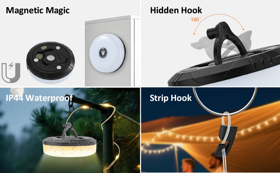 Camping String Lights, 4 in 1 Portable Camping Light Rechargeable, 8 Lighting
