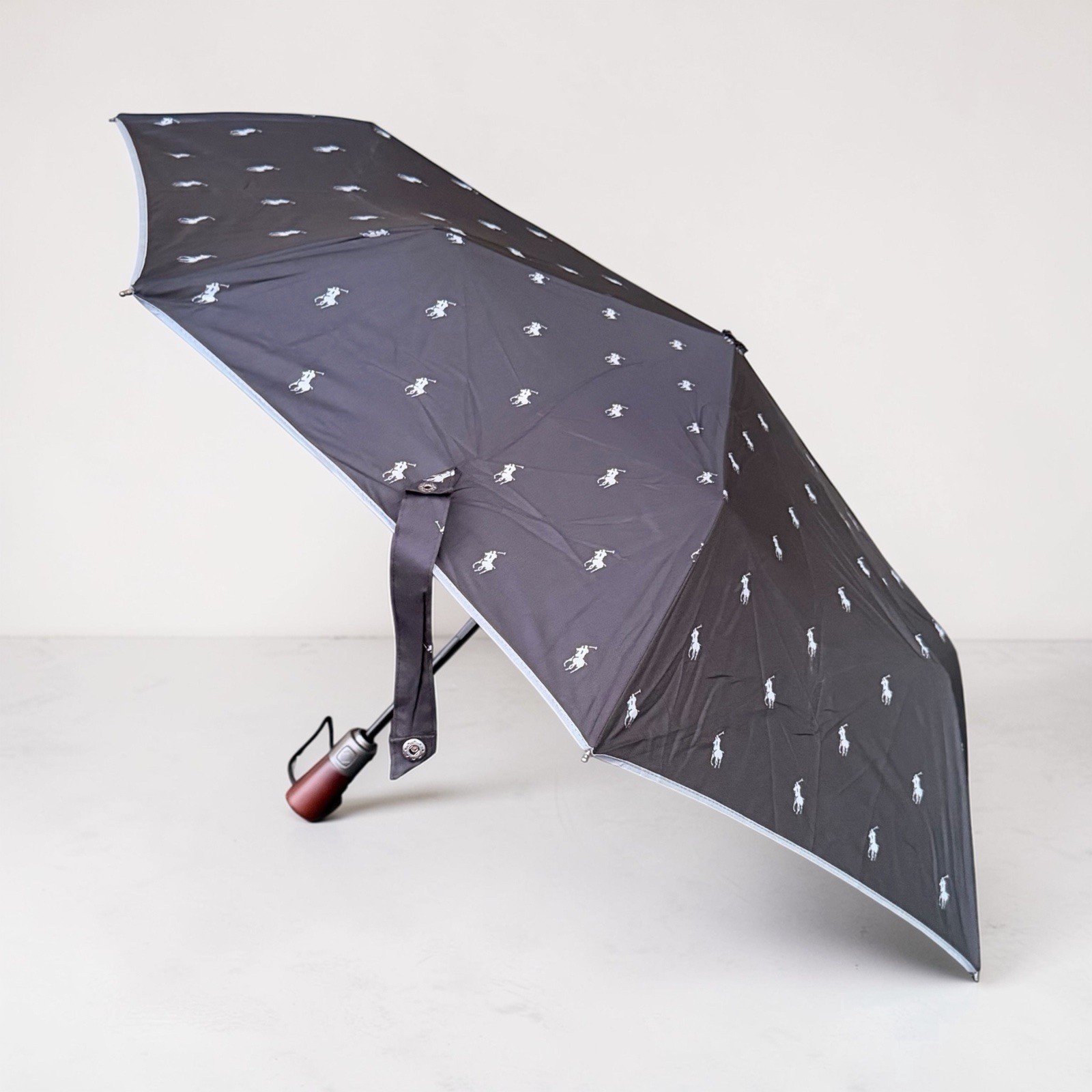 Ralph Lauren Polo Umbrella Handle Rare Push Gray Pony Black Great Condition