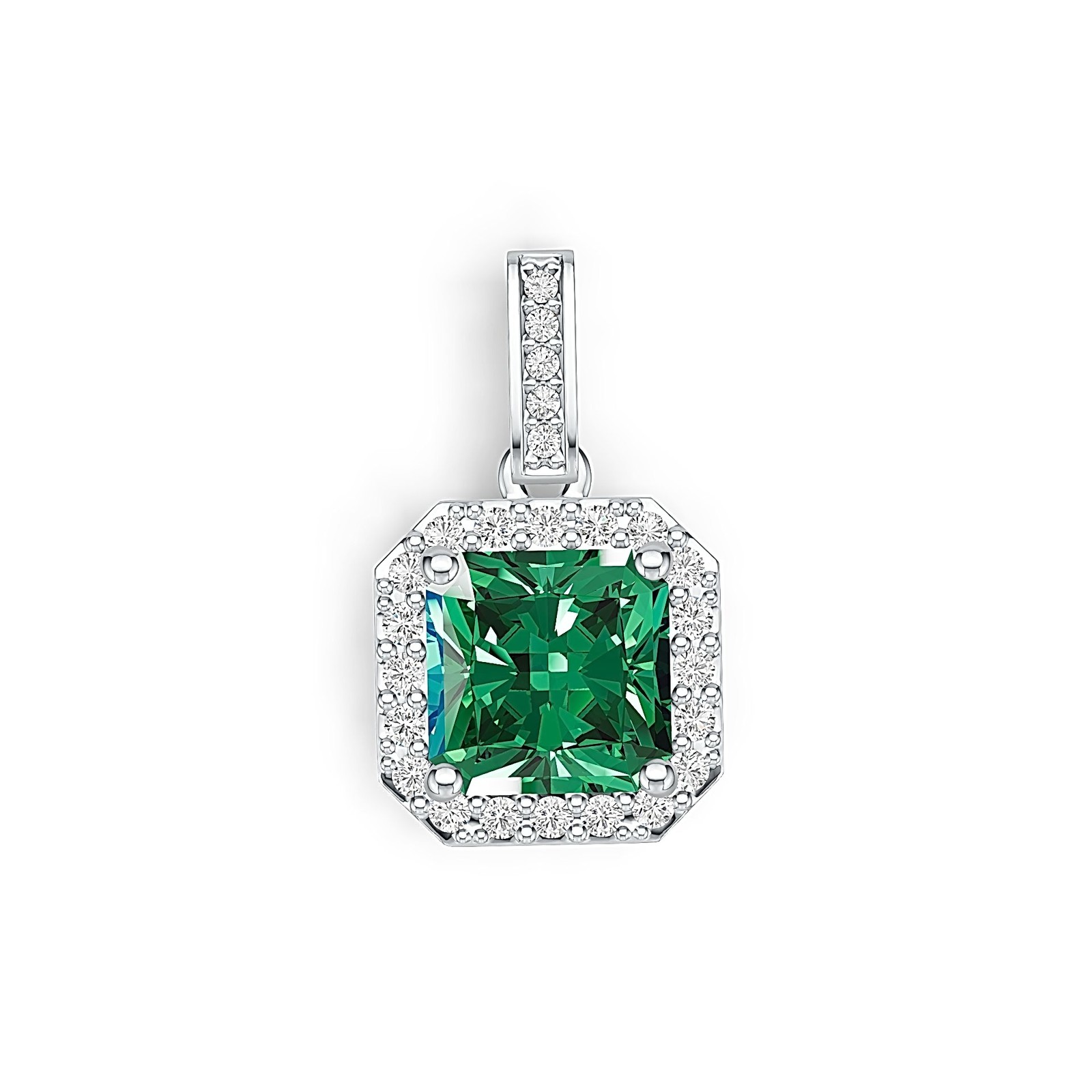 Sterling Silver Semi Mount Pendant Setting Emerald OCT 7X7mm Halo