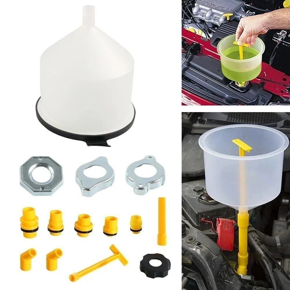 15 Pcs Spill Proof Radiator Coolant Filling Funnel Kit Cars Fluid Cooling System