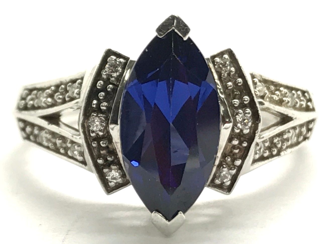 Sterling Silver Marquise Blue Tanzanite - CZ Accent Elegant Cocktail Band Ring 7