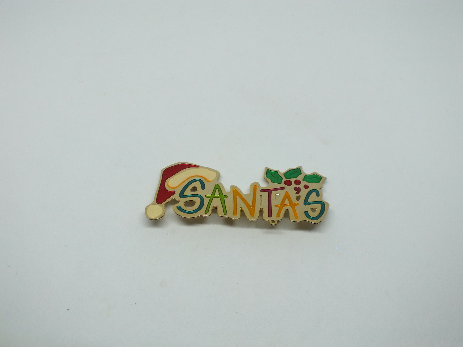 Beautiful Brooch Pin Christmas Gold Tone Colorful Enamel SANTAS 2 1/4 x 1" CUTE